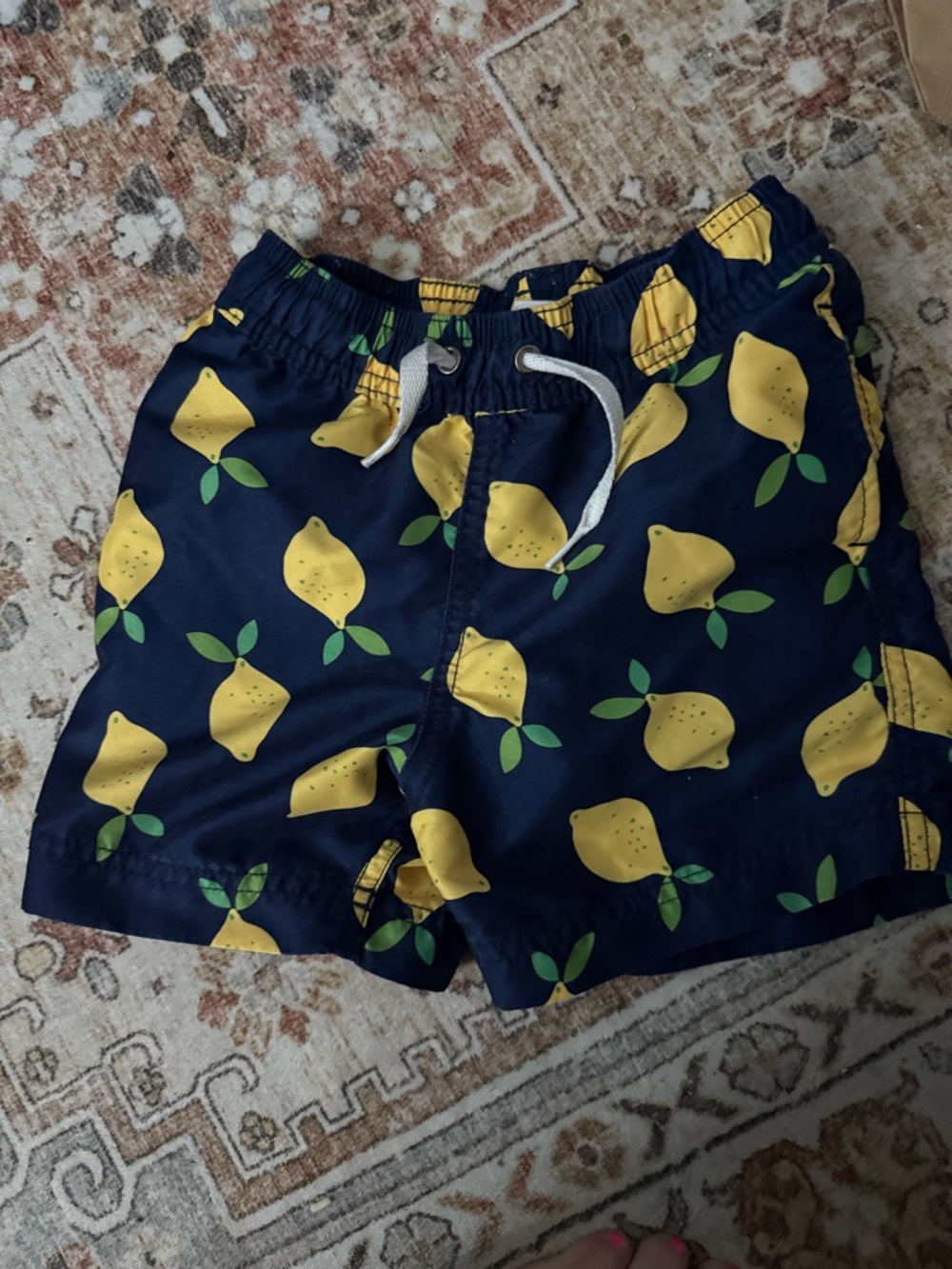 Navy Lemon-Print Kids Swim Shorts